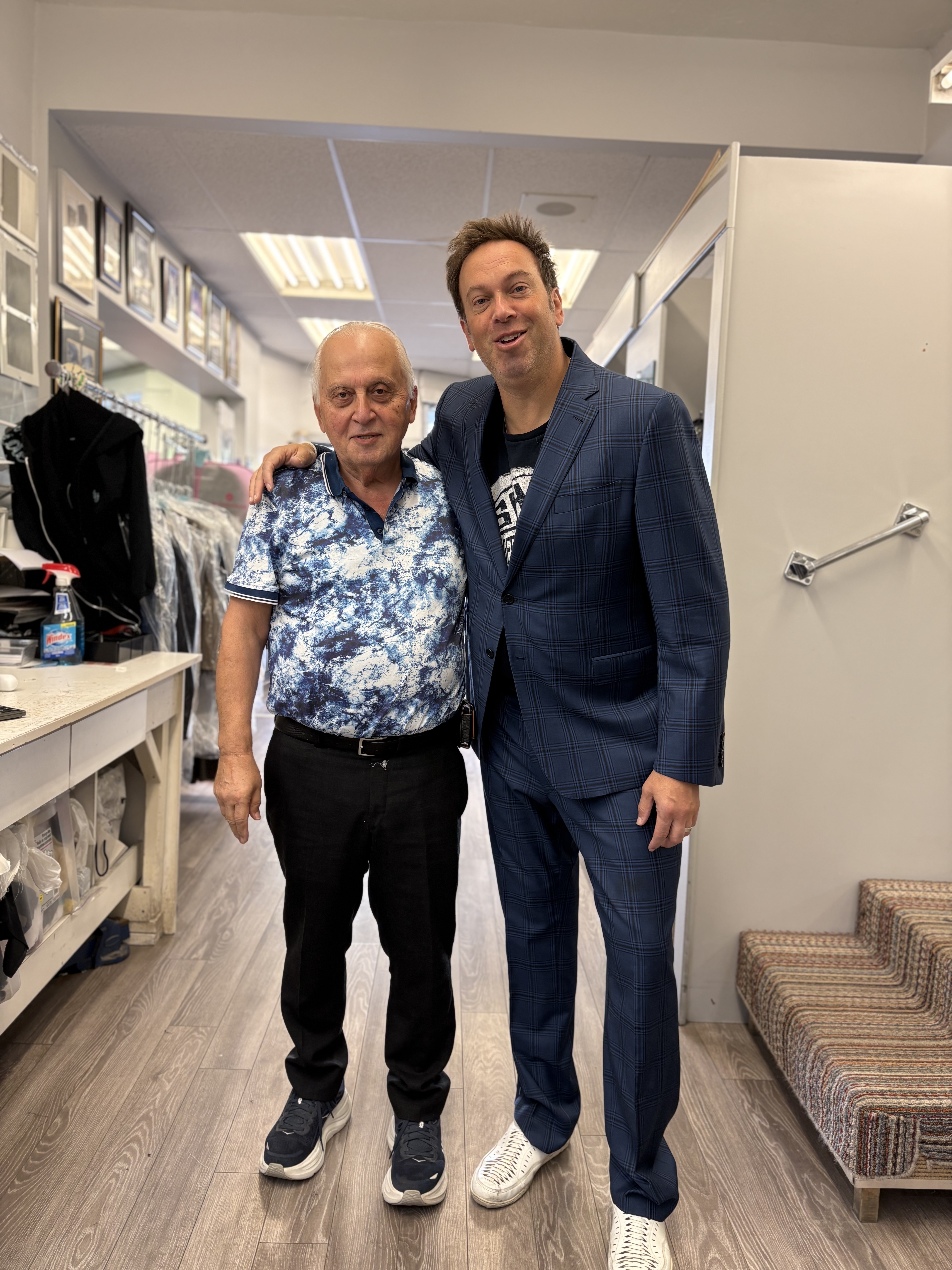 Elliotte Friedman — Sportsnet hockey broadcaster — with the master tailor at Paul's Tailors
